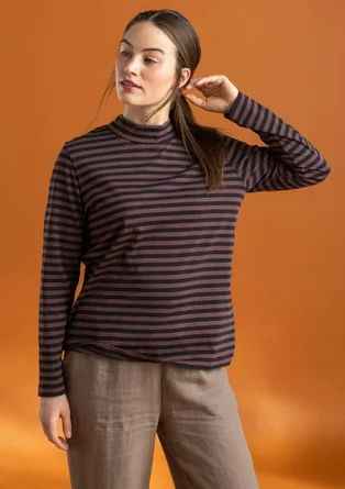 Striped mock turtleneck in organic cotton - black/french roast