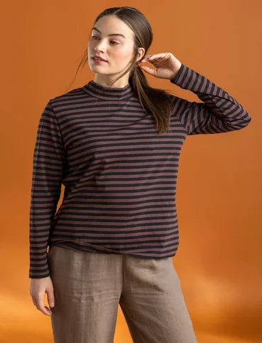 Striped mock turtleneck in organic cotton - black/french roast