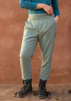 Vævede bukser "Kinari" i økologisk bomuld - celadon