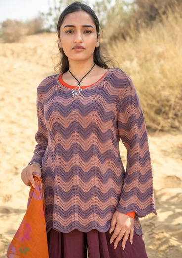 Tröja "Rose" i återvunnen bomull - malva/randig