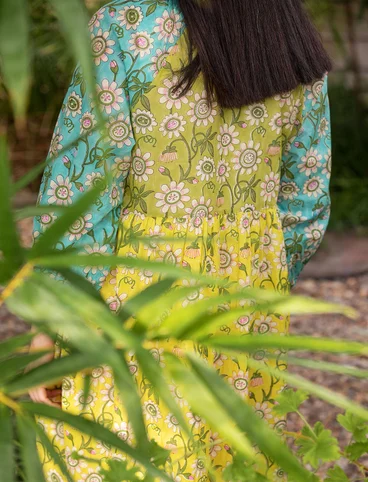 Vevd kjole «Floria» i økologisk bomull - sennepsgul