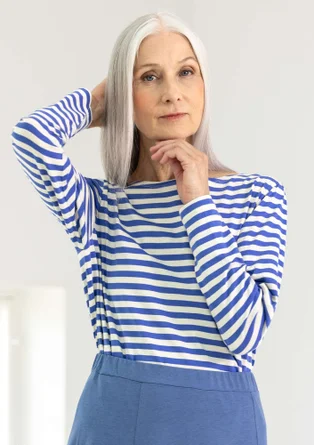 Organic cotton striped essential top - brilliant blue/ecru