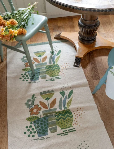 “Flower pots��” organic cotton printed hallway mat - dusty green