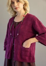Organic cotton textured-knit cardigan - grape