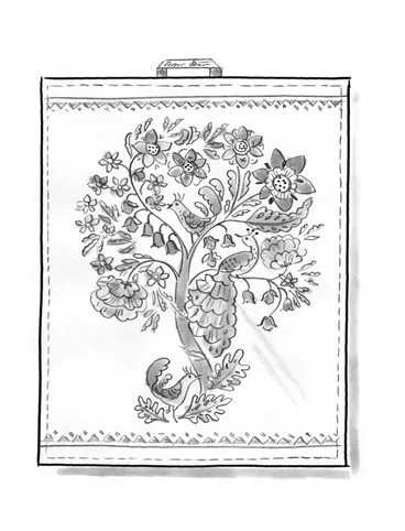 “Tree of Life” kitchen towel in linen/cotton - bluebell