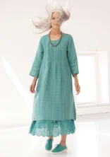 “Vera” woven linen dress - teal/patterned