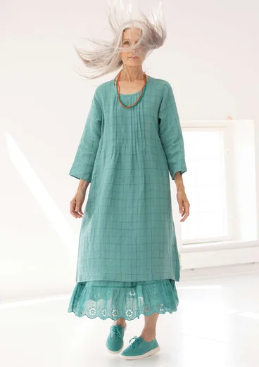 “Vera” woven linen dress - teal/patterned