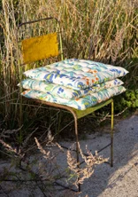 “Olives” seat cushion in organic cotton - sea blue