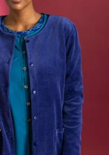 Velour cardigan in organic cotton/recycled polyester - violet