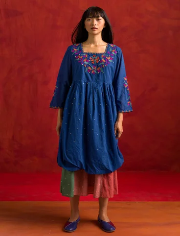 Geweven jurk "Volcano" van biologisch katoen - indigoblauw