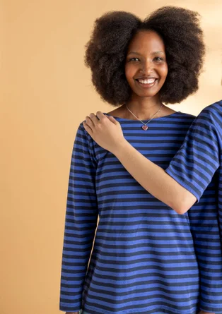 Essential striped top in organic cotton - blue mussel/brilliant blue