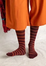 Striped tights in organic cotton - aubergine/rust
