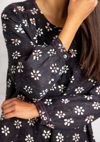 Blouse tissée "Ester" en lin - noir/motif