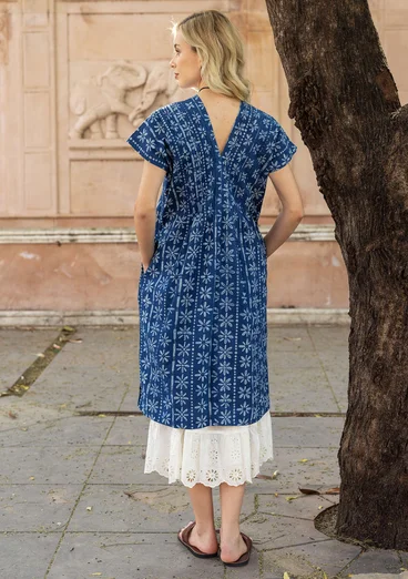 Vävd ärmlös klänning "Chamomile" i ekologisk bomull - indigo