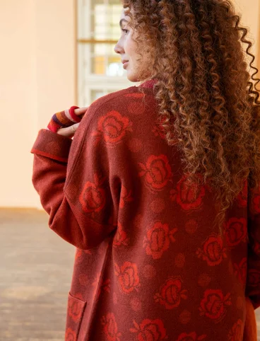 “Aria” reversible knit coat in felted wool. - red curry