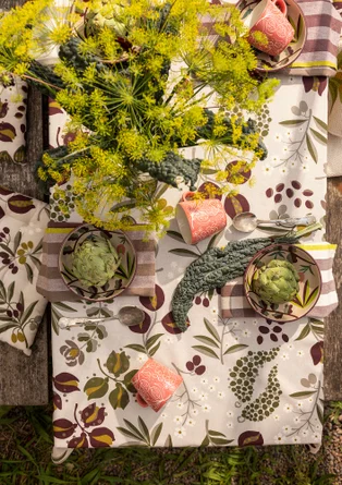 “Olives” tablecloth in organic cotton - natural