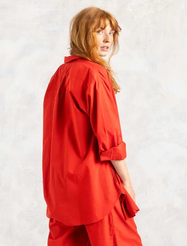 Oversized “Hi” shirt in woven organic cotton - parrot red