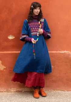 Robe "Frida" en lin tissé - bleu porcelaine