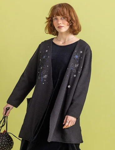 “Rimfrost” long cardigan in felted wool - black