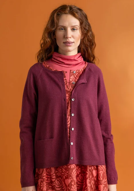 Cardigan in organic wool - burgundy