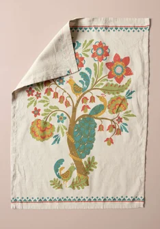 “Tree of Life” kitchen towel in linen/cotton - natural