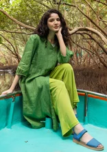 Solid-colour organic cotton jersey trousers - kiwi