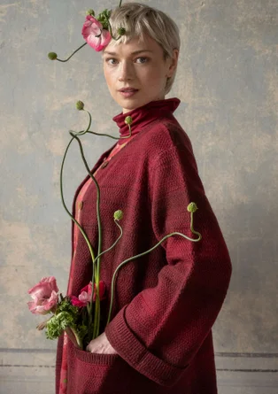 “Eckerö” long cardigan in space-dyed wool - cranberry