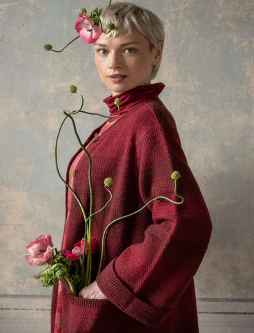 “Eckerö” long cardigan in space-dyed wool - cranberry