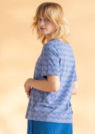 “Eleonora” organic cotton/elastane jersey top - sky blue/patterned