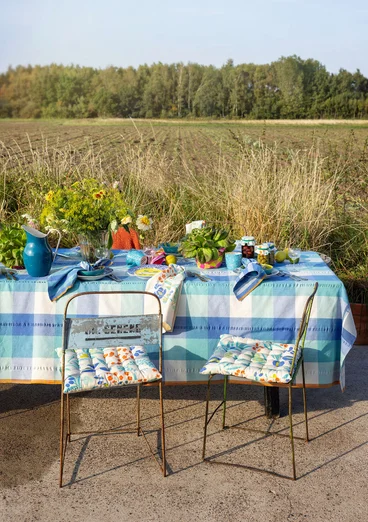 “Trellis” tablecloth in organic cotton - sea blue