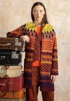 “Luleälven” patterned cardigan in lambswool/recycled wool blend - terracotta
