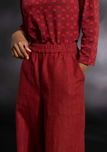 “Woodland” woven organic cotton/linen trousers - agate red