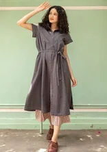 “Ines” woven dress in organic cotton - graphite