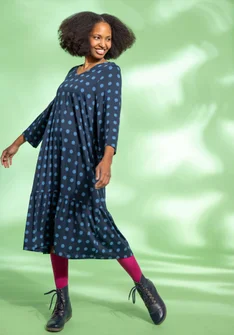 “Tyra” organic cotton/modal jersey dress - dark indigo/patterned