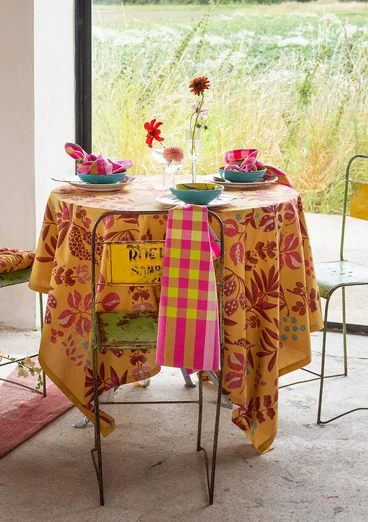 “Olives” organic cotton tablecloth - light ochre