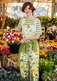 “Gardener” organic cotton/linen dungarees - light sand/patterned