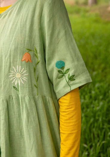 Kleid „Blombukett“ aus Leinengewebe - stachelbeergrün