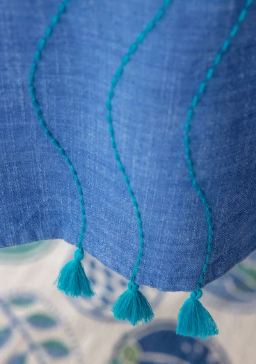 “Stitches” tablecloth in organic cotton - flax blue