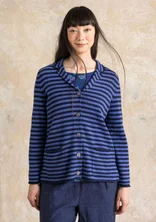 Striped and solid-colored knit blazer in a lambswool blend - dark indigo/cobalt blue
