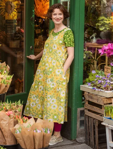 Geweven jurk "Bouquet" van biologisch katoen - goudenregen