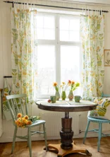 “Flower Pots” short curtain in organic cotton - leaf green