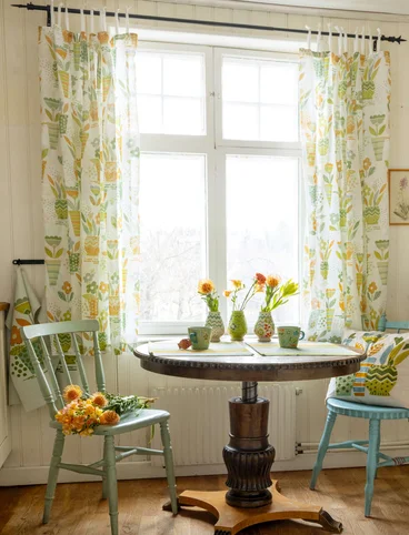 “Flower Pots” short curtain in organic cotton - leaf green