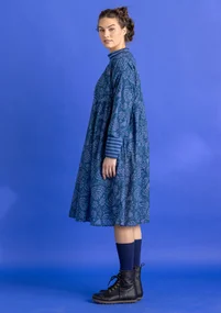 Woven “Hedda” dress in organic cotton - dark petrol blue/patterned