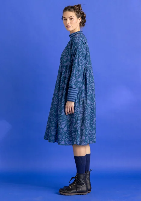 “Hedda” woven organic cotton dress - dark petrol blue/patterned