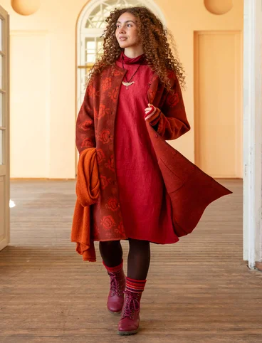 “Aria” reversible knit coat in felted wool. - red curry