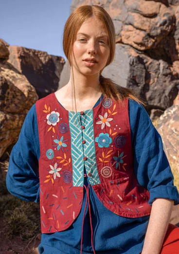 “Feather” woven vest in organic cotton - cranberry