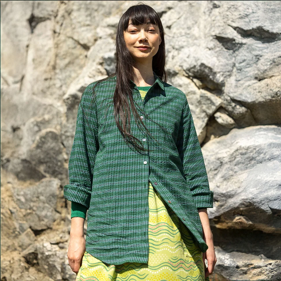 “Wavy” woven organic cotton shirt - teal