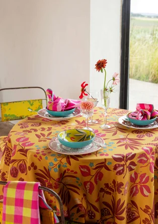 “Olives” tablecloth in organic cotton - light ochre