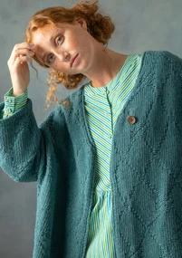 Cardigan "Thessaloniki" i genanvendt uldblanding - teal/meleret