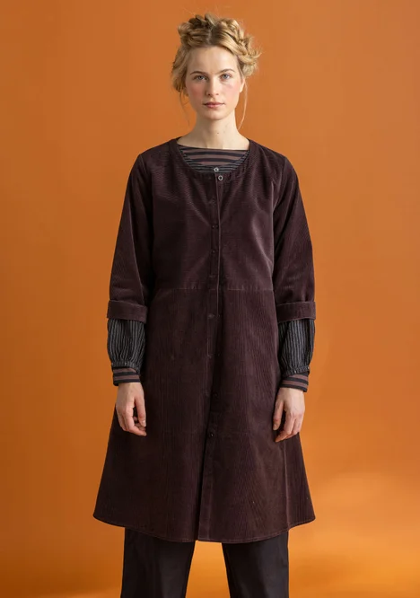 Corduroy dress in organic cotton/spandex - dark aubergine